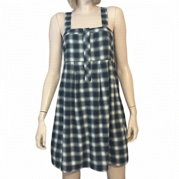 H&M Conscious 100% Organic Cotton Buffalo Plaid Jumper Dress Tunic Pockets - Picture 14 of 16